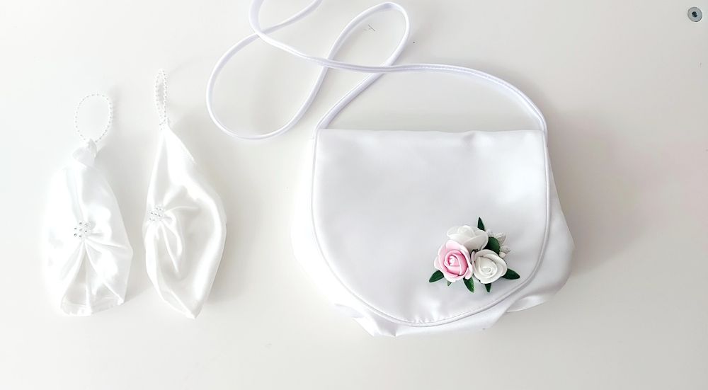 Sukienka komunijna + torebka + rękawiczki 152/158