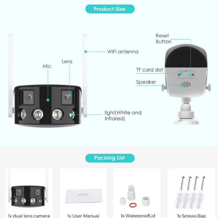 Панорамная широкоугольная уличная WiFi камера 180 градусов 8MP iCSee
