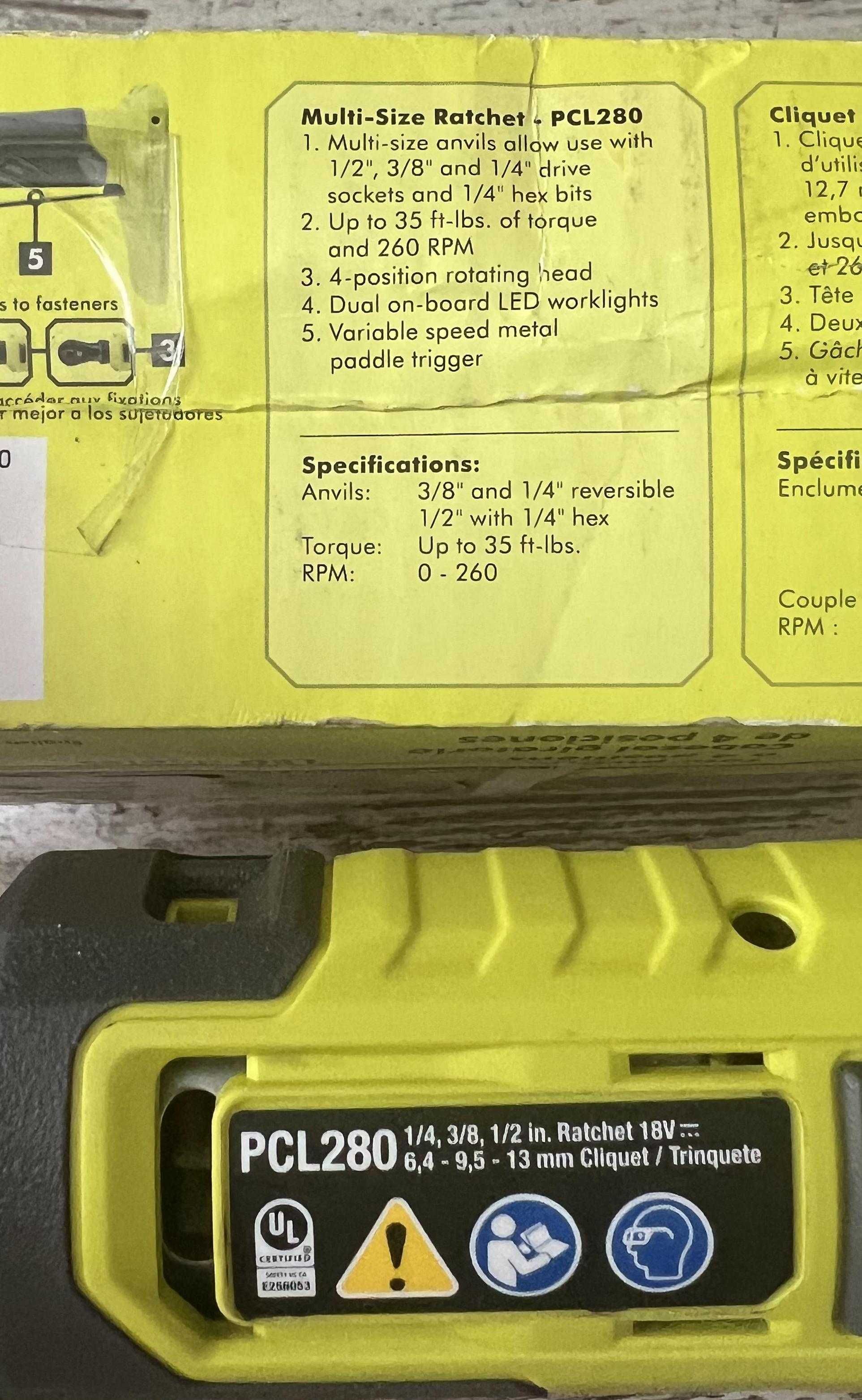 Бездротова мультирозмірна трещітка ключ храповик Ryobi One+ PCL280