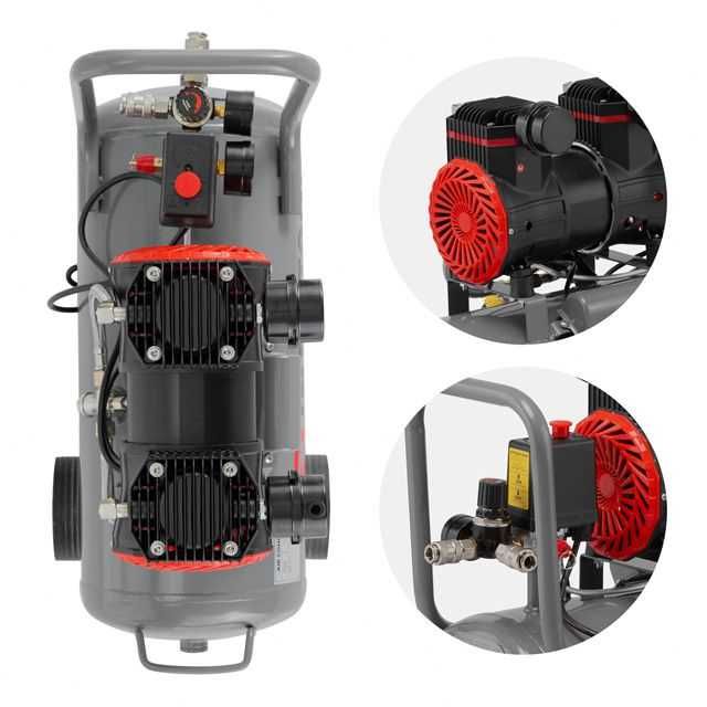 Компресор 24 л, 1.5 кВт, безмасляний, 2 циліндра. INTERTOOL PT-0033.