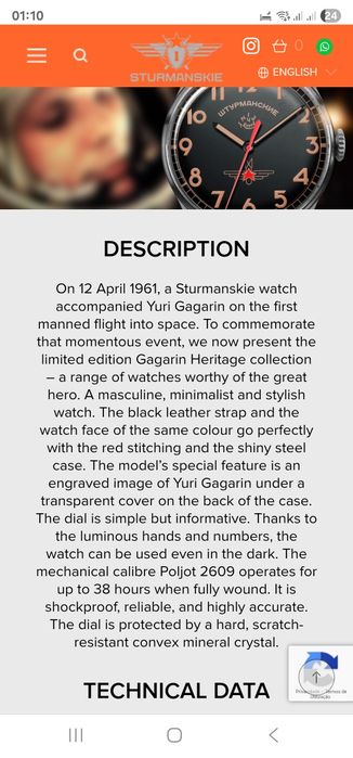 Relógio automático STURMANSKIE Gagarin limited edition