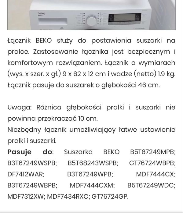Łacznik slim Beko kolor Gray