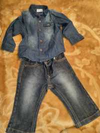 Ubranie dla chłopca jeansowe spodnie koszula r. 74