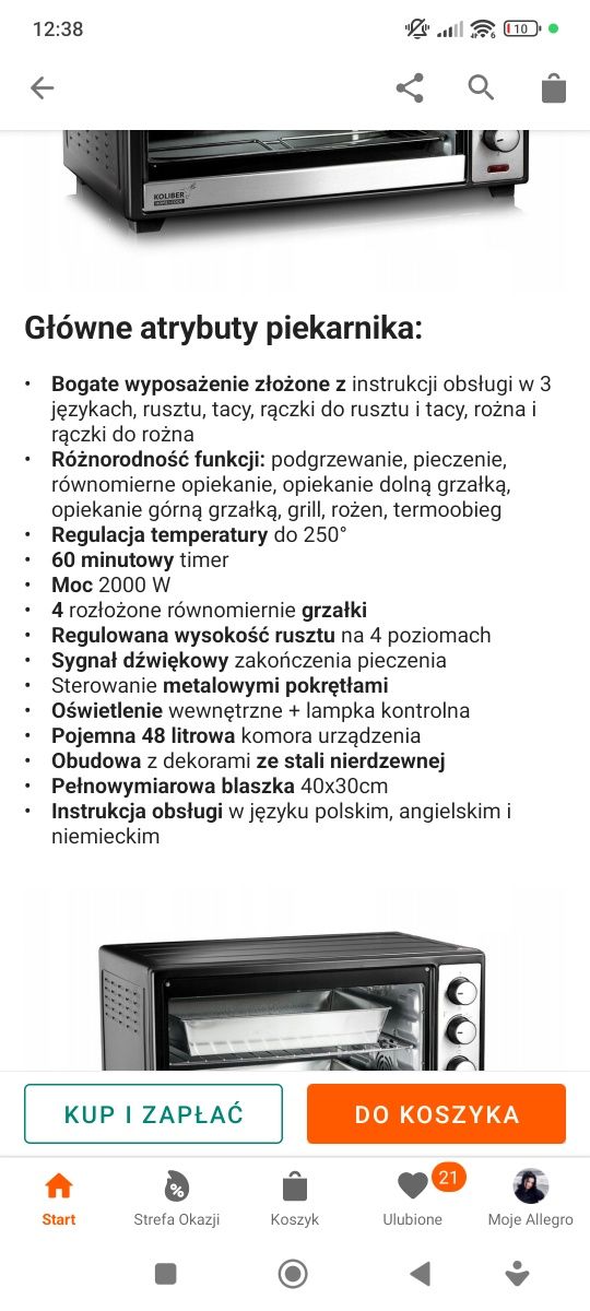 Piekarnik firmy koliber