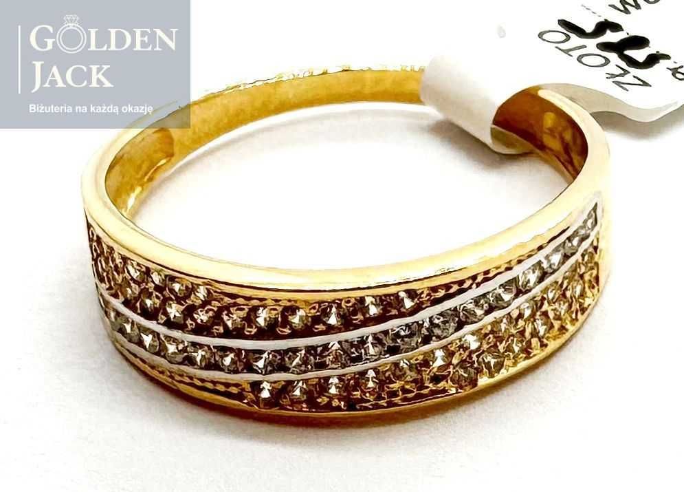 Złoty pierścionek obrączka z cyrkoniami złoto pr. 585 roz. 22 3,02 g