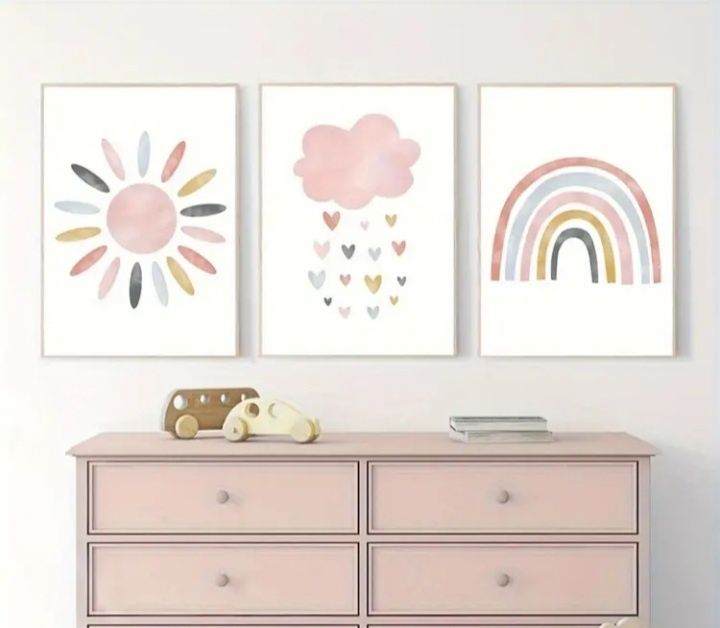 3 quadros rosa para criança