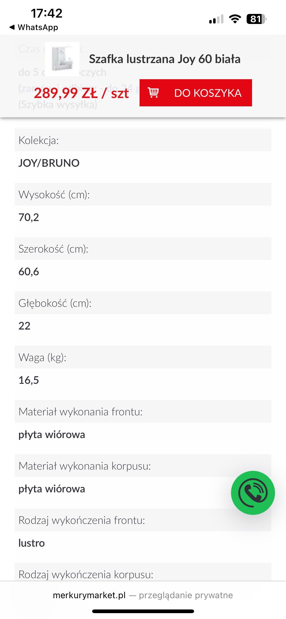 Szafka lustrzana Joy 60 biała