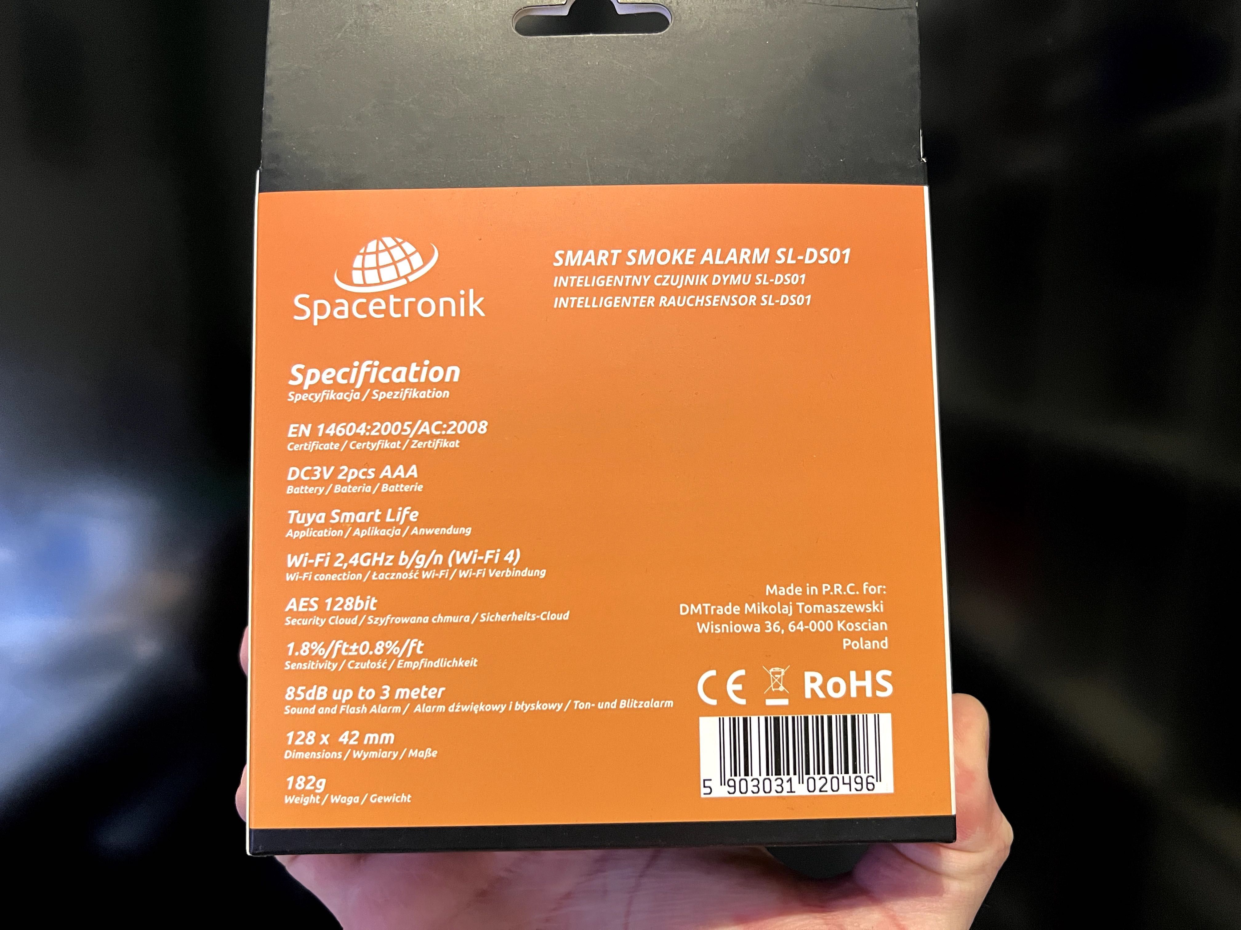 Bezprzewodowa czujka dymu Spacetronik Smart Life SL-DS01 Tuya - nowa