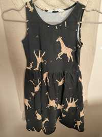 H&M sukienka letnia bawełniana żyrafy ciemna r. 122/128