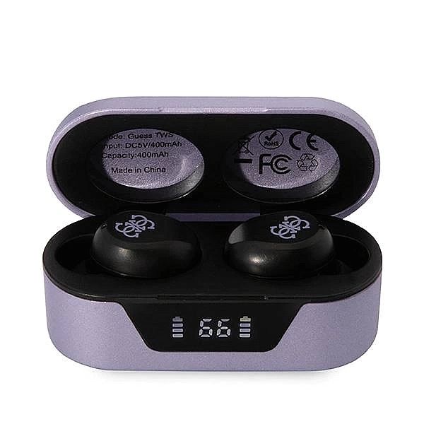 Słuchawki Bluetooth Guess TWS + stacja dokująca - fioletowe