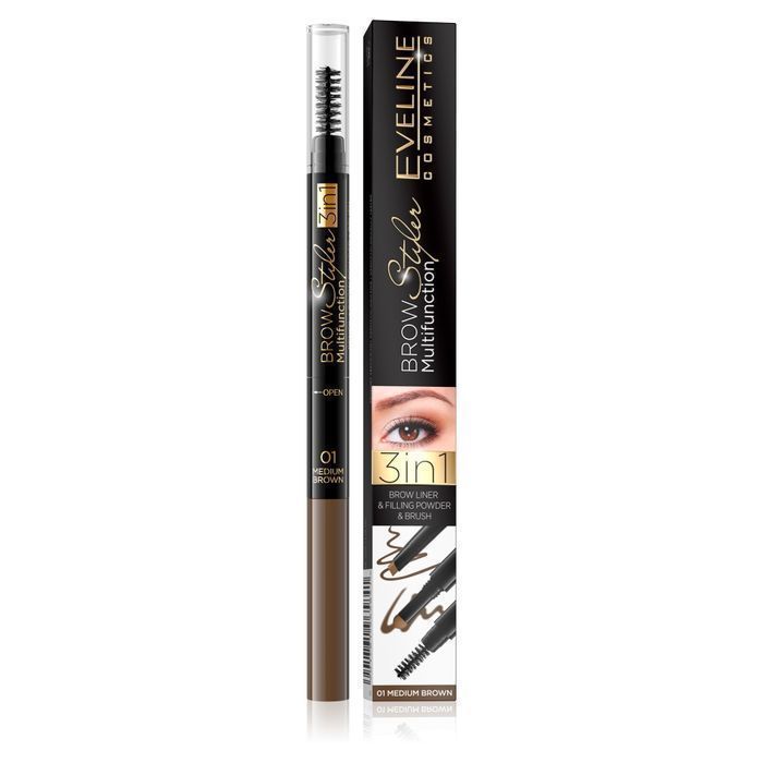 Kredka Do Brwi Eveline Cosmetics Brow Styler 3w1 Medium Brown (P1)