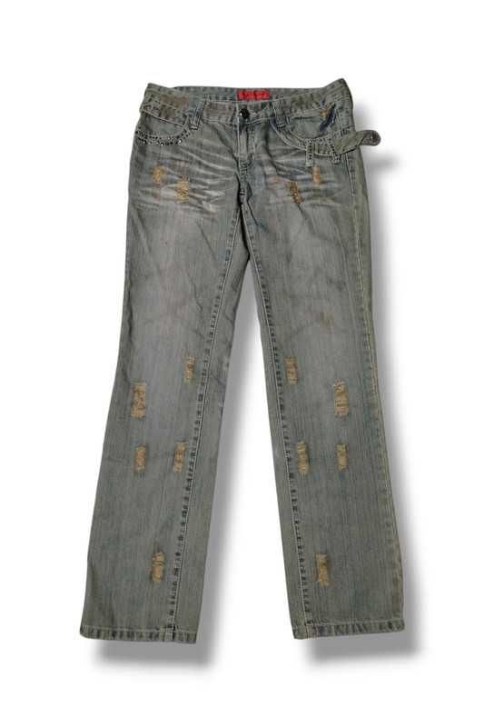 Vintage Distressed Style Playboy Pants y2k spodnie jeansowe biodrówki