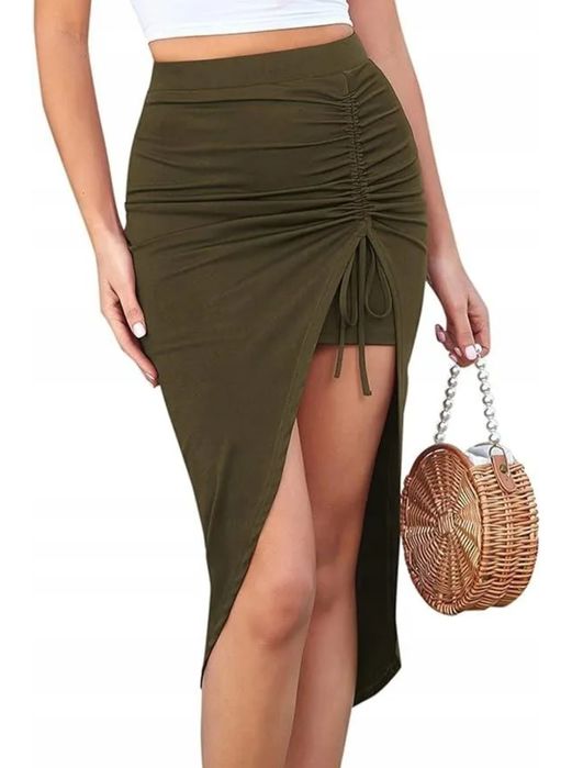 Nowa! Spodnica oliwkowa khaki midi mini M 38