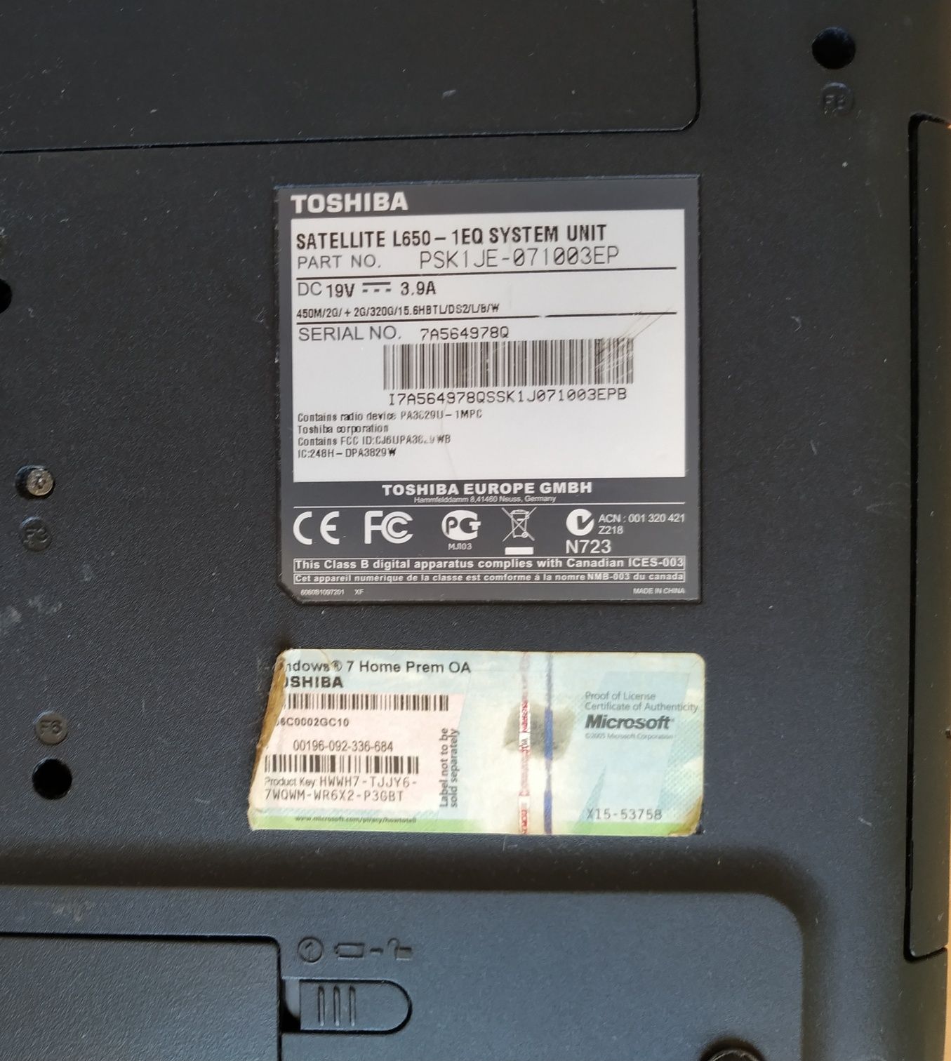 Portátil Toshiba Satélite  L650  I3