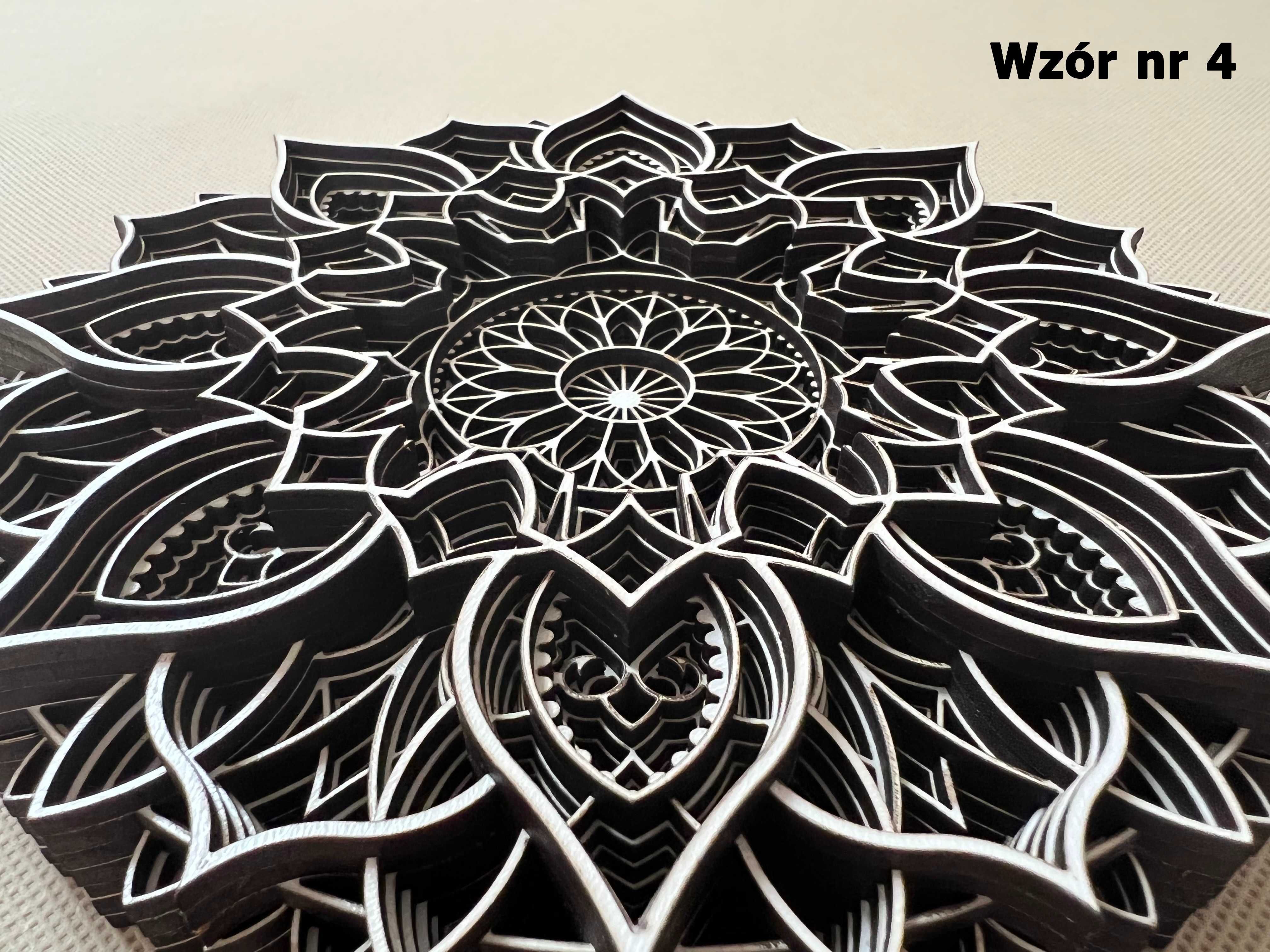 Mandala drewniana BIAŁA warstwowa OZDOBA ŚCIENNA trójwymiarowa 3D eco