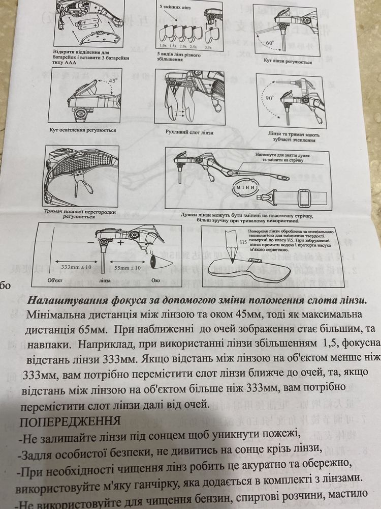 Бинокуляр налобный с 5 линзами и светодиодной подсветкой