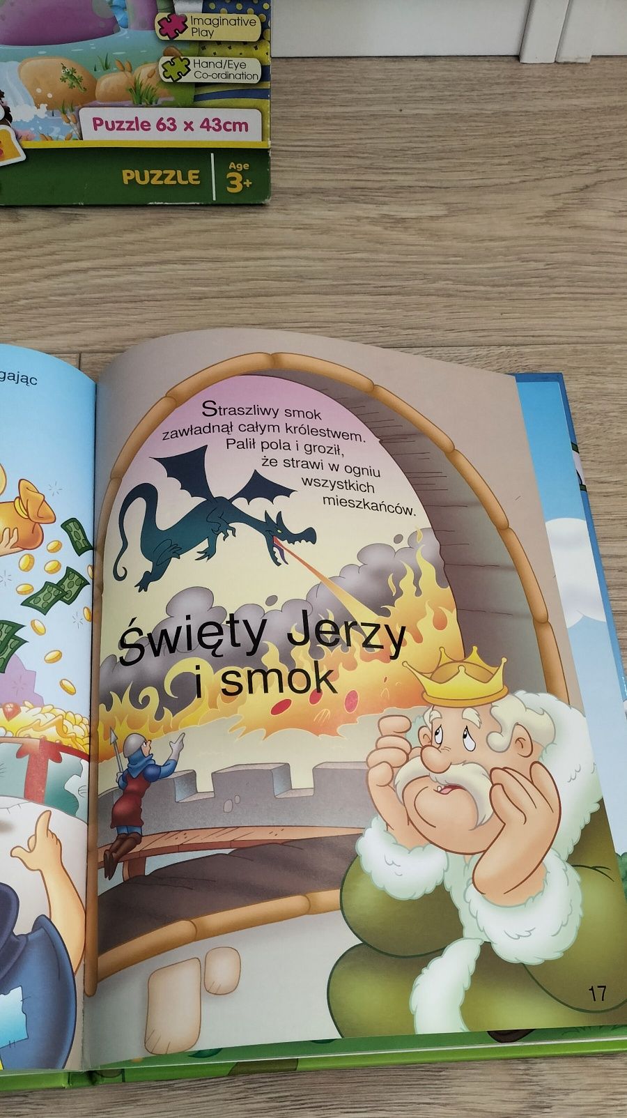 Duże puzzle podłogowe dinozaury Książka Bajki o smokach