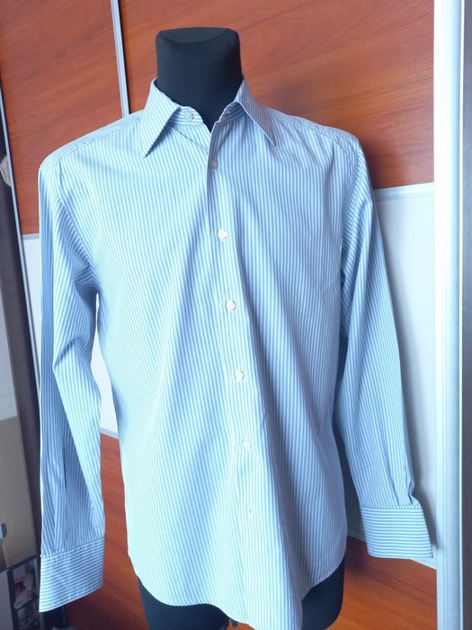 biała koszula w paski Zegna rozmiar 41/16