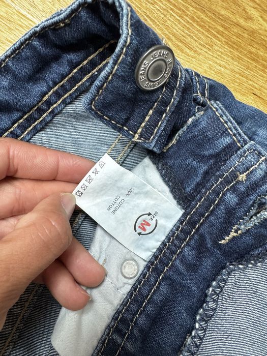 Ogrodniczki jeansowe M długie z dziurami ala ciążowe