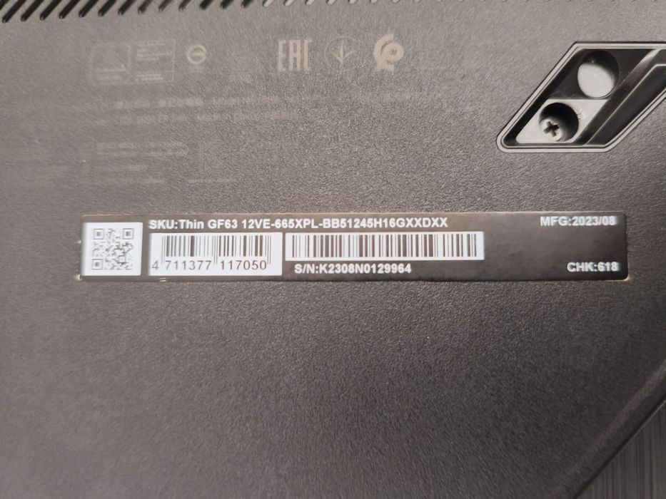 Ігровий ноутбук MSI Thin GF63 12VE (12VE-665XPL)