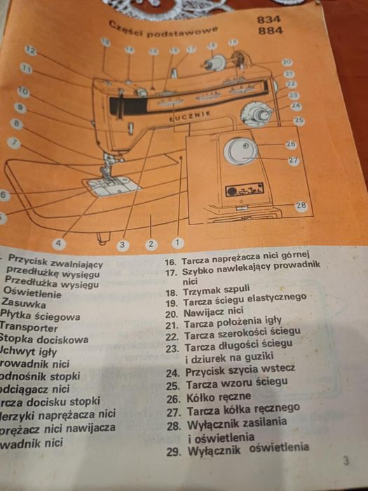 Maszyna do szycia łucznik 884 po serwisie, ustawiona.