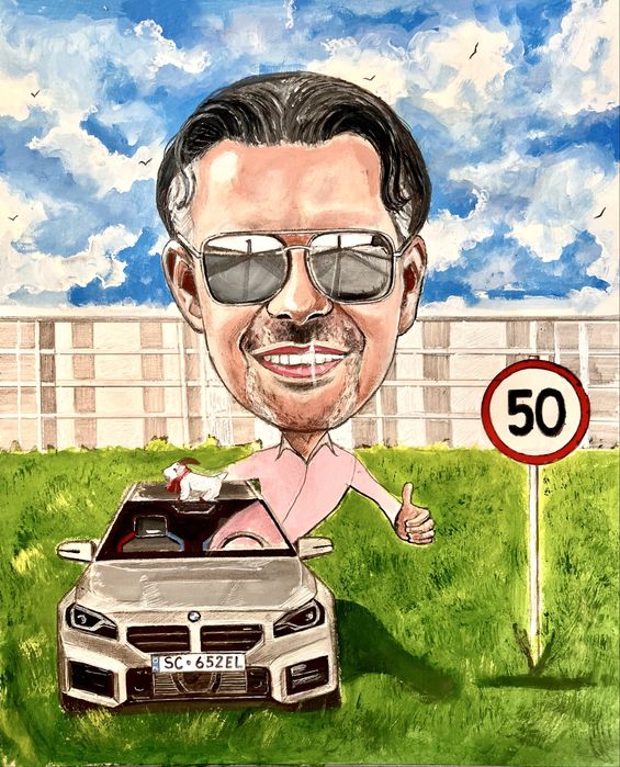 Portret rysunek karykatura ze zdjecia kolor olowek