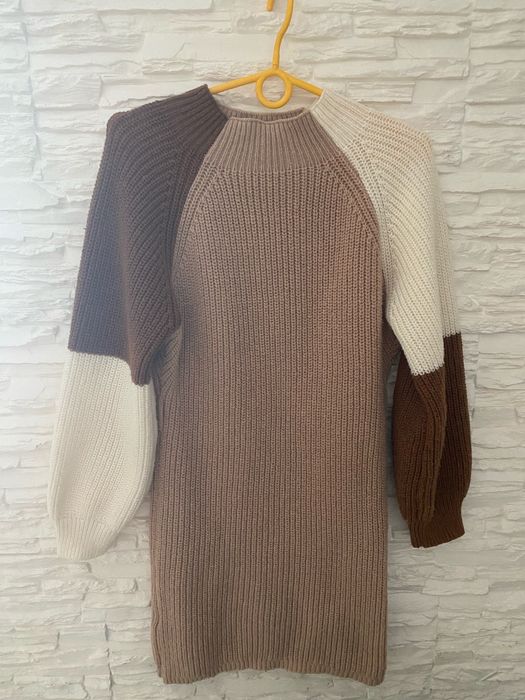 Sweter długi M beż brąz ecru