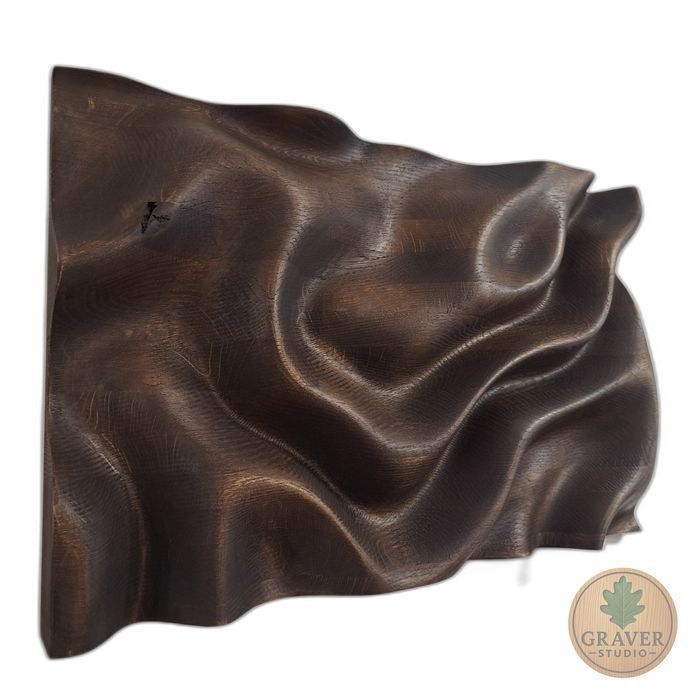 Płaskorzeźba dębowa  - fale, 3D, olejowana dekoracja ścienna