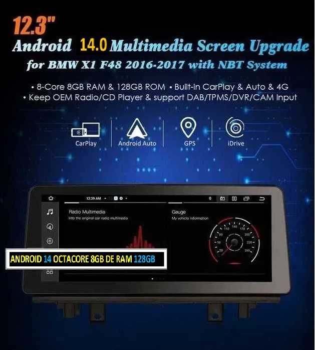 Auto-rádio 10.25" Android 14 BMW X1 F48 2016 a 2017