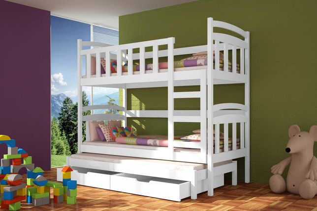 Sosnowe łóżko piętrowe Daniel 3 osobowe dla dzieci - materace GRATIS!