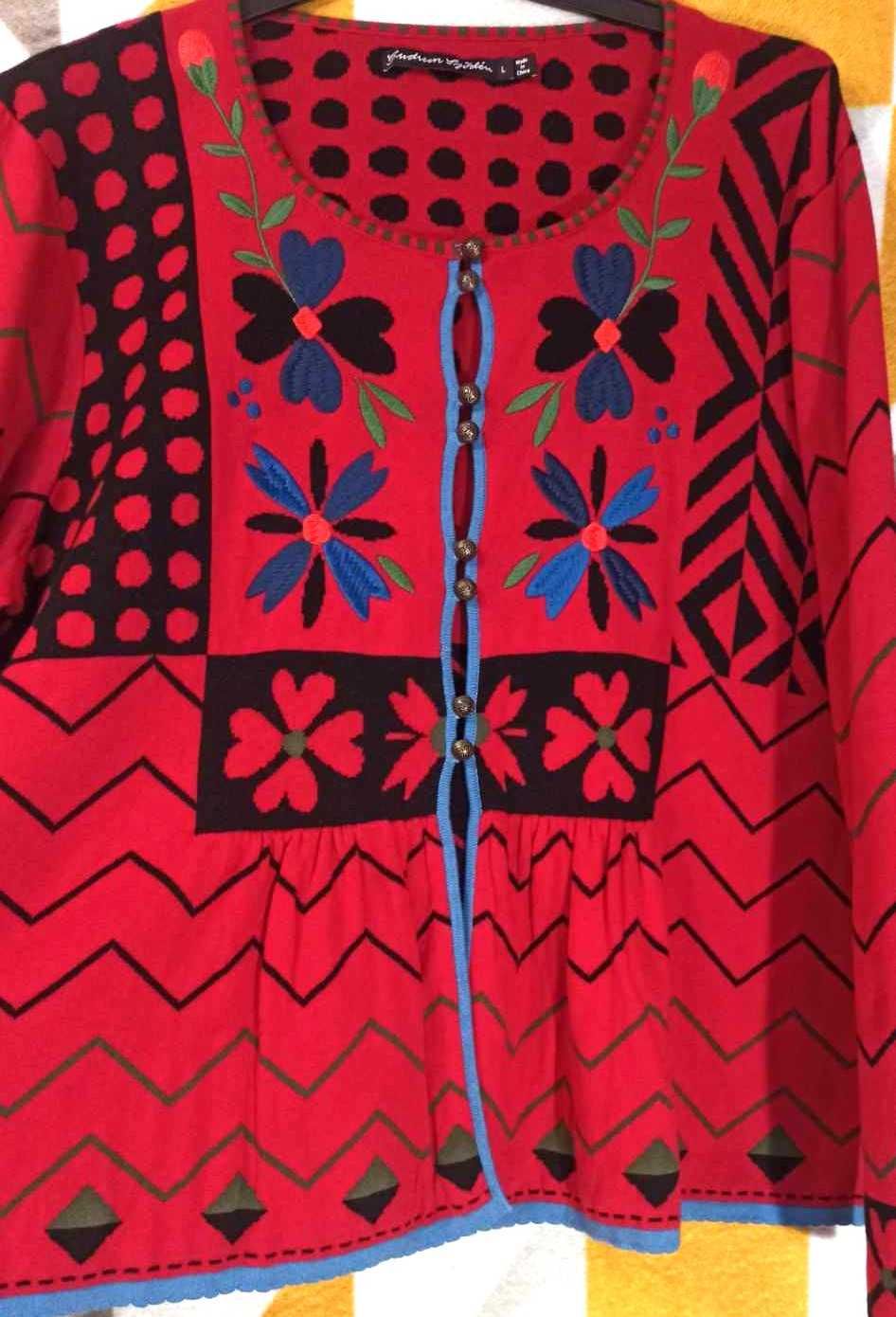 Sweter kardigan damski wiosenny bawełniany L kolorowy wzorzysty  etno