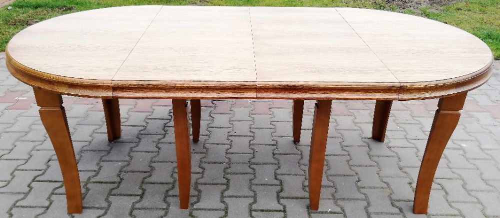 Stół okrągły lakierowany 110cm x 410cm  rozkładany 8 Nóg  Dębowy
