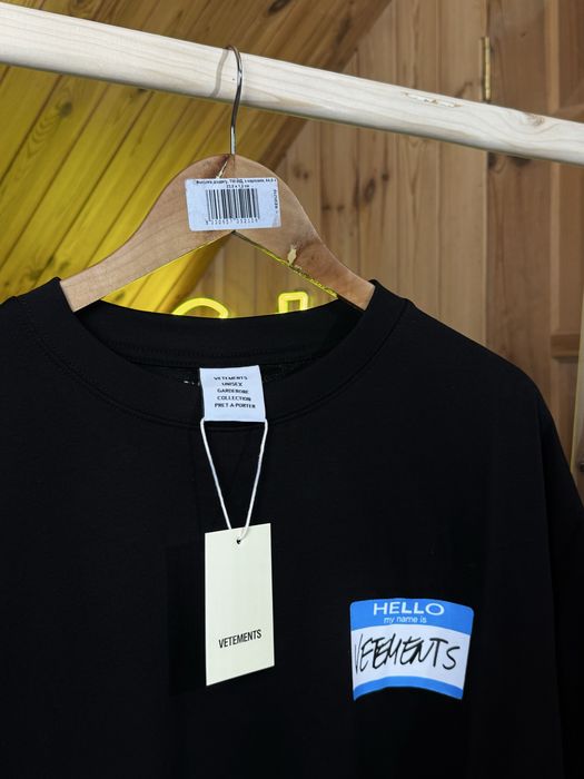 (М,L,XL,XXL) Футболка Vetements 'Hello My Name Is Vetements' Black Tee