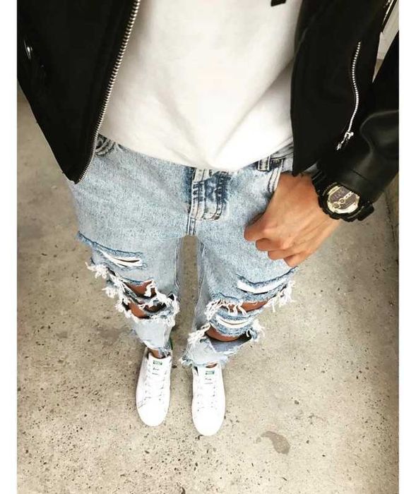 spodnie dziury Pull Bear M szarpania jeansy bawełna z dziurami