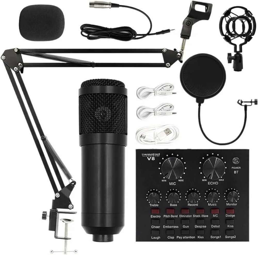 Zestaw do nagrywania podcastów mikrofon mixer statyw