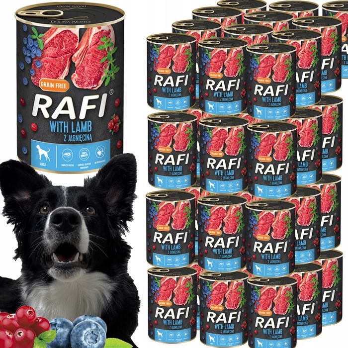 Karma Mokra Dla Psów RAFI z Jagnięciną, Borówką i Żurawiną 400g-48 szt