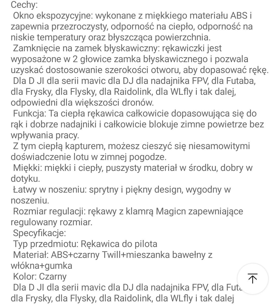Rękawica do aparatury drona RC/FPV