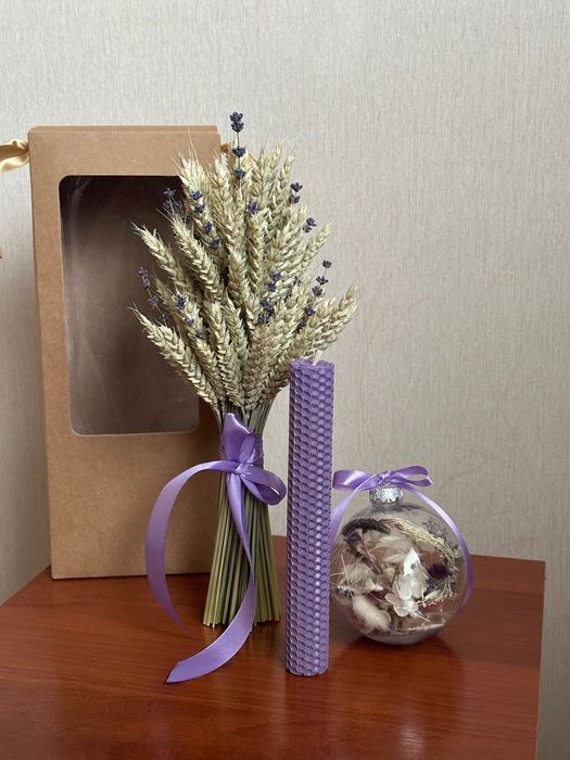 Набір подарунковий, декор з натуральних матеріалів. Сухоцвіти.