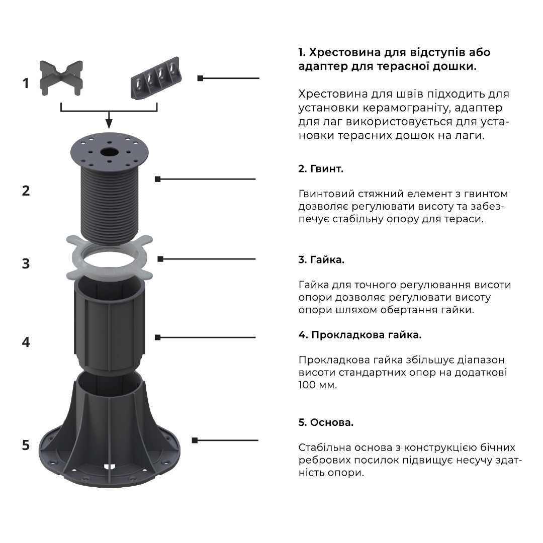 Опора для терас і покрівлі, фальшпідлога, бузон (доска, керамограніт)