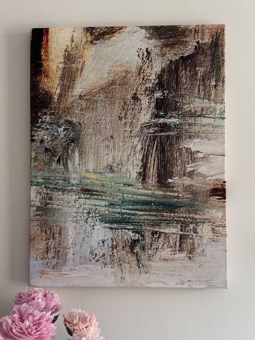 Картина на полотні абстракція бежева пастельна на холсте велика