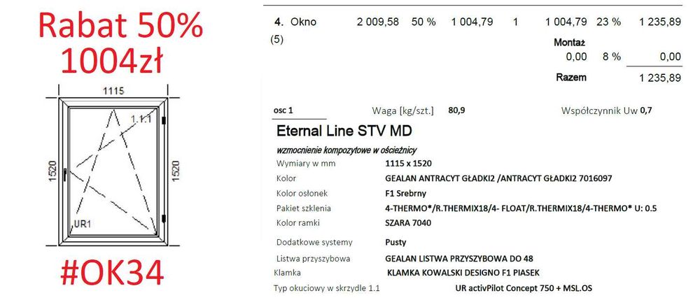 Okno 1115x1520 Antracyt 3 szyby #OK34