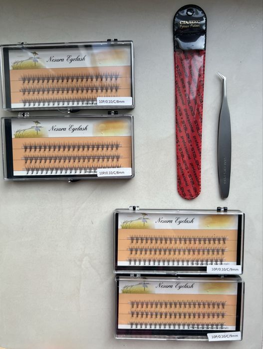 Пучкові вії Nesura (4 пачки) + професійний пінцет Staleks