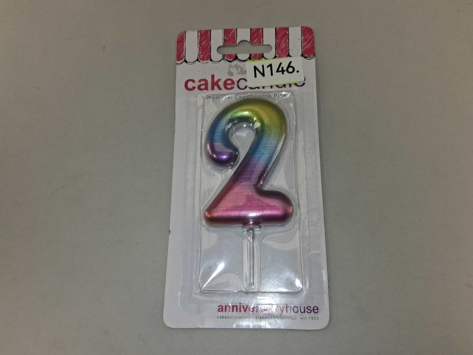 N146 Świeczka Urodzinowa Cyfra 2 Tęczowa Metalic AnniverHouse Drugie