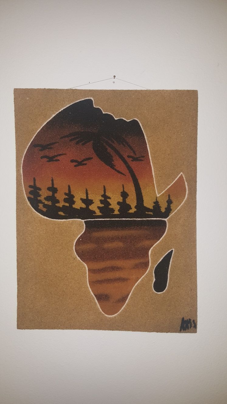 Obraz malowany ręcznie barwionym piaskiem - Afryka - Gambia