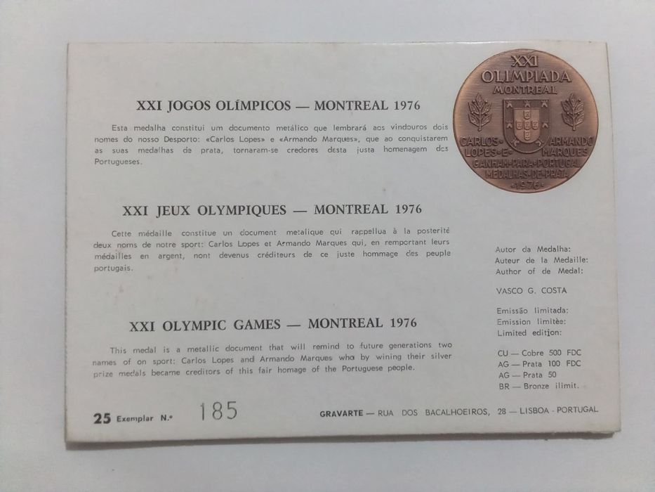 Filo-Medalhística - Jogos Olimpicos - Montréal 1976
