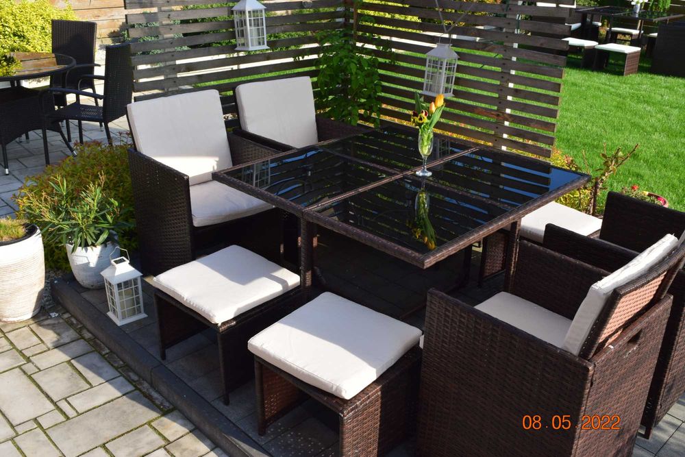 ogród zestaw mebli tulipan 8 osob 4 szt foteli 4 szt puf brąz