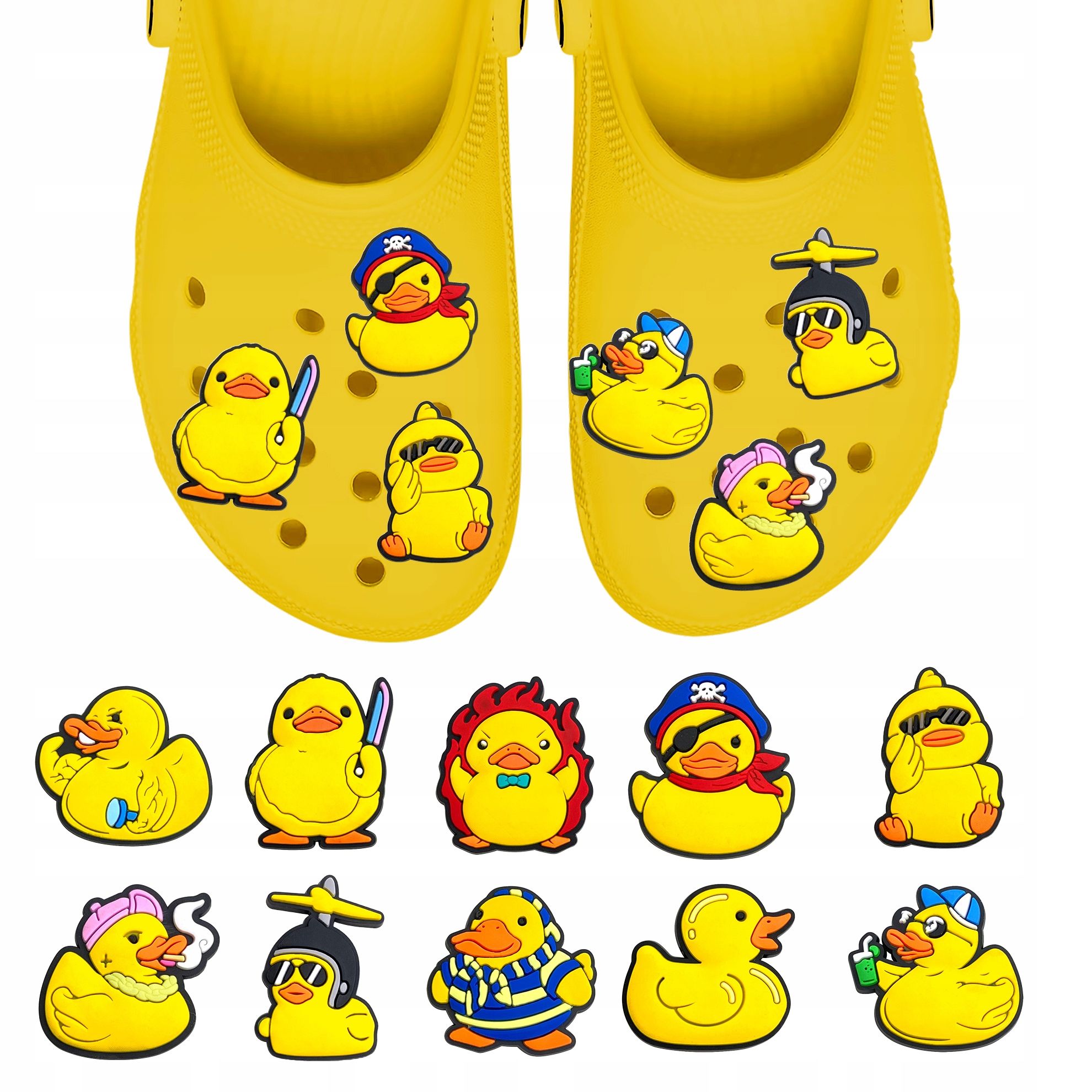 Przypinki do Crocs GUMOWE KACZKI DUCK do butów telefonu zestaw 10 szt