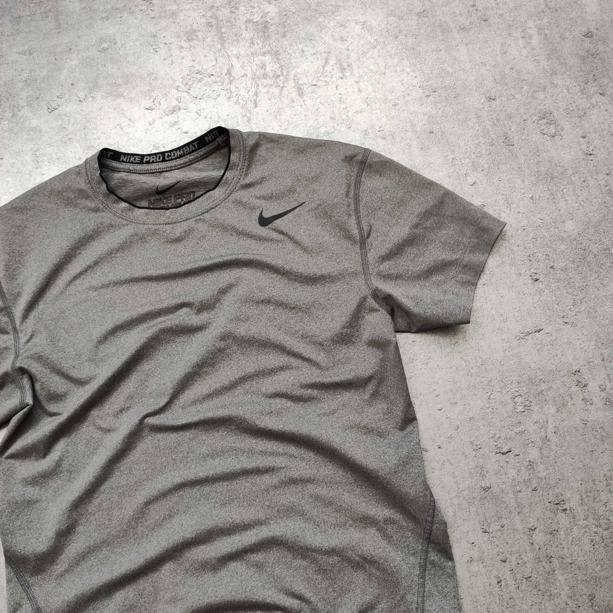 MĘSKA Koszulka PREMIUM Szara Nike PRO Combat Kompresyjna Obcisła GYM