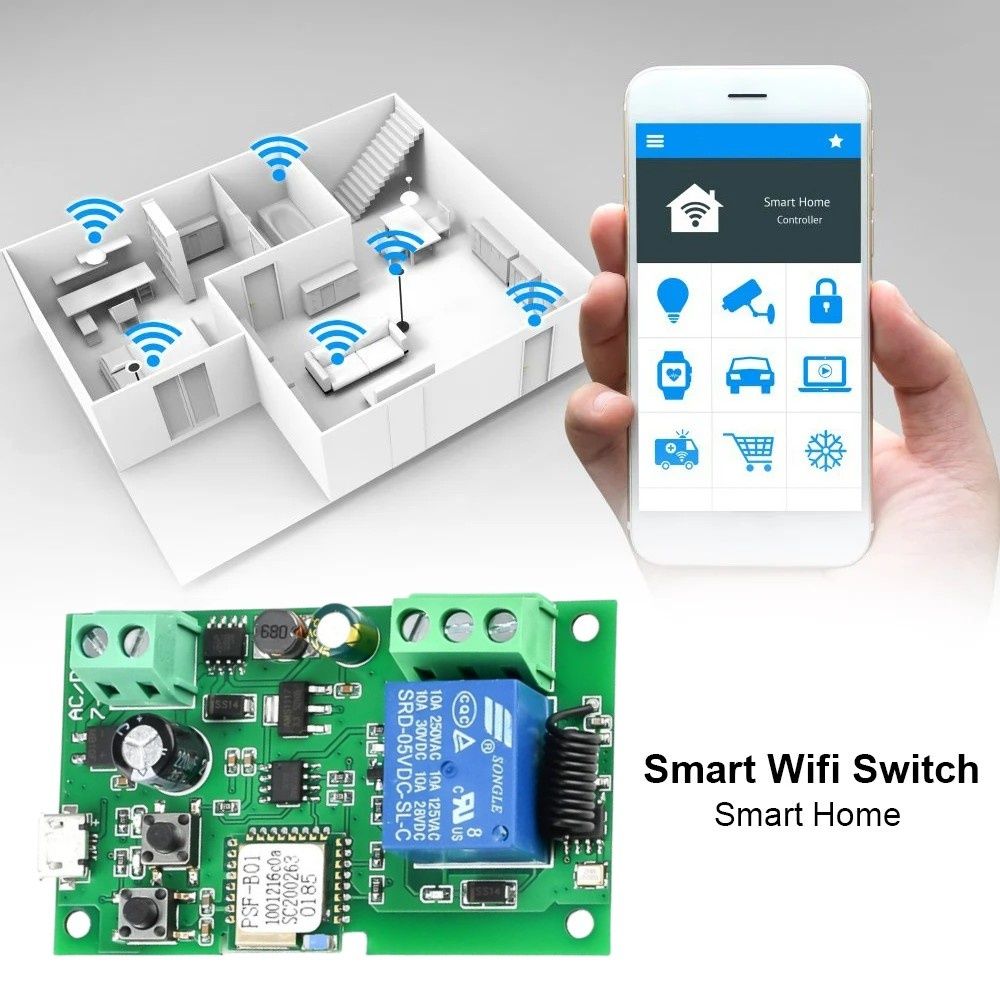 WiFi/RF 433МГц 1-канальное реле 5-32 вольт Ewelink, "сухой контакт"