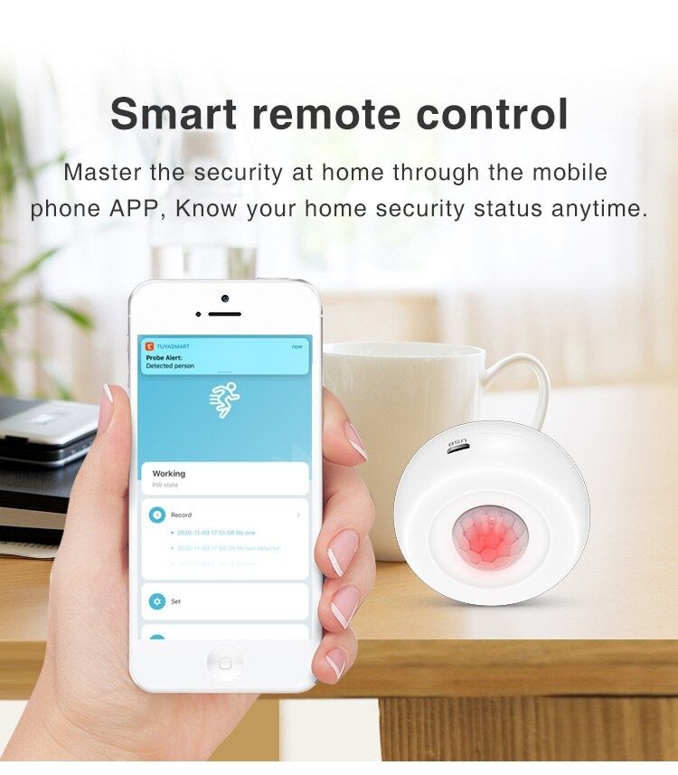 Sensor Detetor Movimento Tuya Wi-Fi PIR Sem Fios Casa Sistema Alarme